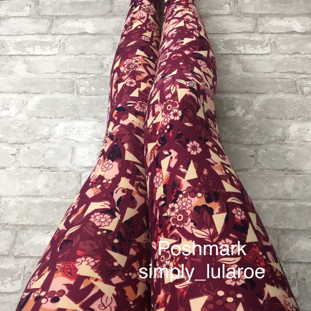 LuLaRoe OS Wine Red Floral Leggings
